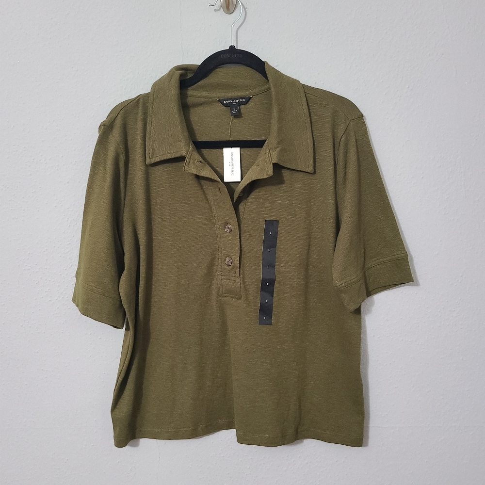 Banana Republic Short Sleeve Olive Green Polo‎ Shirt NWT Size Large